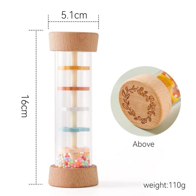 Brinquedo Educativo de Música e Sensações: Chocalho em Silicone Arco-Íris com Ampulheta para Bebês Montessori