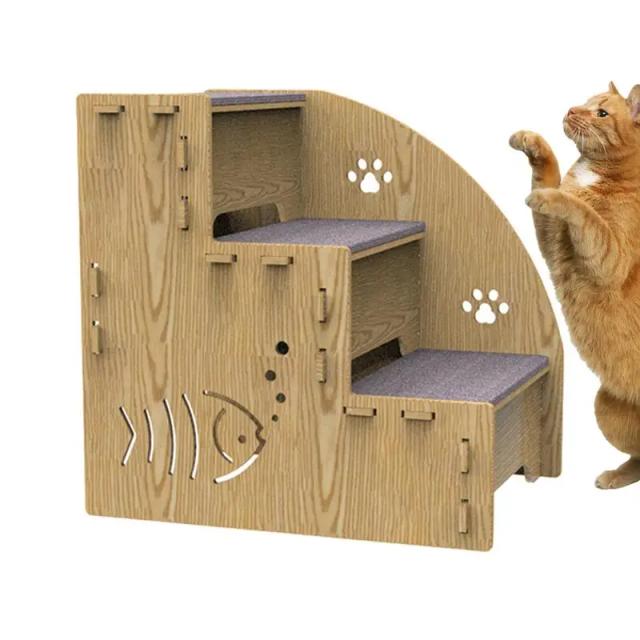 Escadas de Madeira Antiderrapantes para Camas Altas com 3 Passos - Suporte Ideal para Cães Pequenos em Ambientes Internos