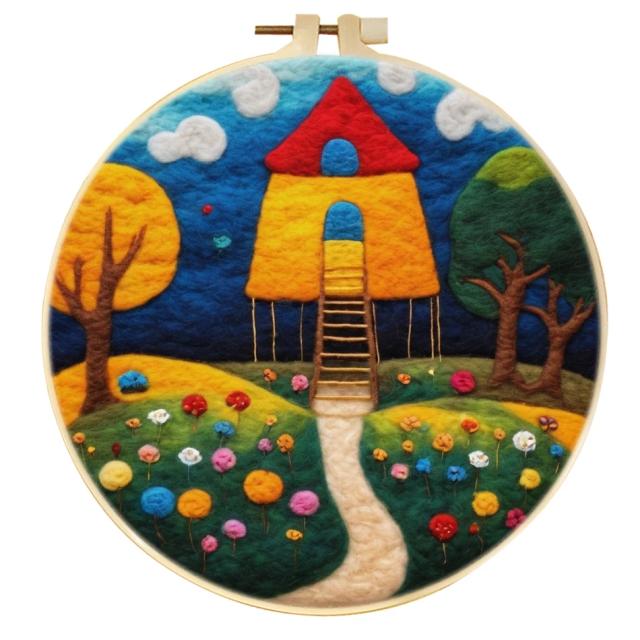 Pintura em Lã Feltro GATYZTORY com Moldura 20x20cm - Decoração Artesanal para Casa e Ideia de Presente DIY