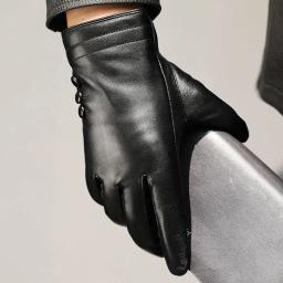 Luvas de couro impermeável para homens, tela sensível ao toque, negócios, dirigir, ciclismo, camada superior, moda - Image 5