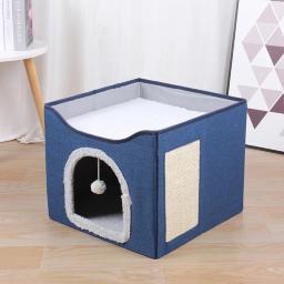 Ninho de cama para gatos, casa dobrável para caverna de gatinho, camada dupla, casinha quente de inverno com almofada para arranhões - Image 5