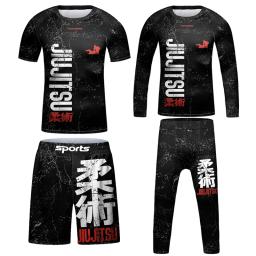 Camisolas de boxe infantis, quimono infantil, Jiu Jitsu Rashguard, t-shirt e calças MMA, calções Muay Thai, Bjj Rash Guard, roupa desportiva, 4 peças por conjunto - Image 1