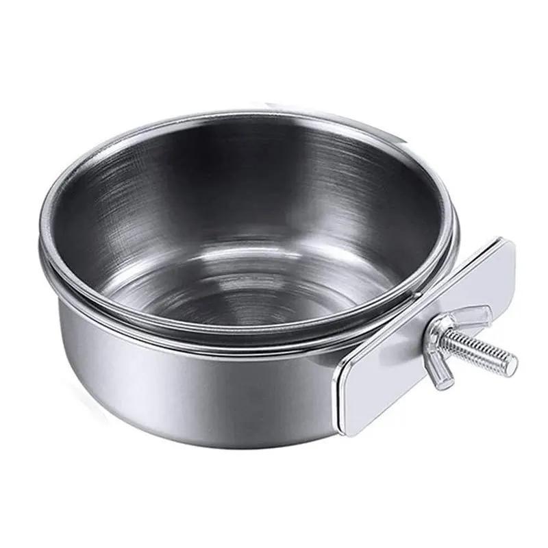Aço inoxidável Clamp-On bebedor de água para Pet, Food Dish, Hamster, Bird Feeder, Parrot Feeding Bowl, Cage Cup - Image 1