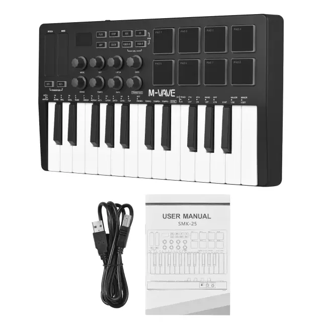 Teclado USB M-VAVE SMK-25 Portátil Recarregável com Controle MIDI e 25 Teclas para Produção Musical