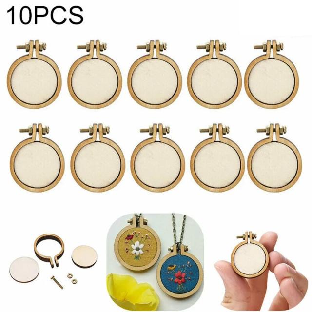 Kit de Mini Bordado em Madeira com 10 Anéis para Cruzados, Perfeito para Artesanato Manual e Costura
