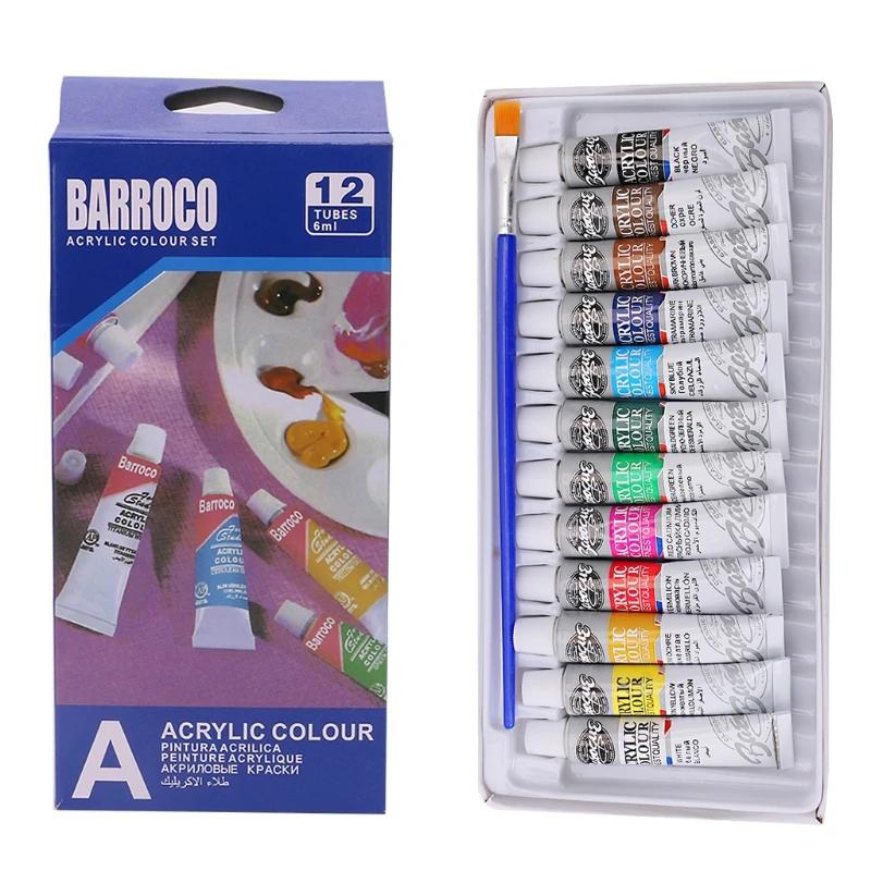 Conjunto profissional de tintas acrílicas, tubos pintados à mão, artista desenhar pintura pigmento, escova livre, 6 ml, 12 cores - Image 1