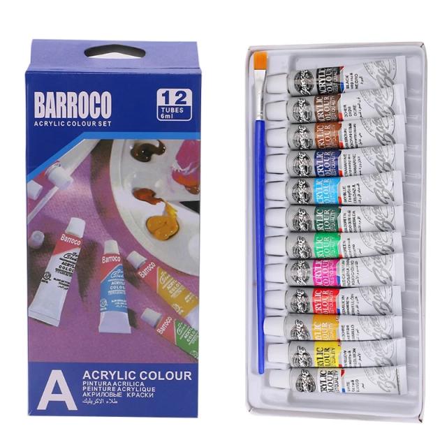 Kit Completo de Tintas Acrílicas Artesanais com 12 Cores, Tubos de 6 ml e Pincel Gratuito para Artistas