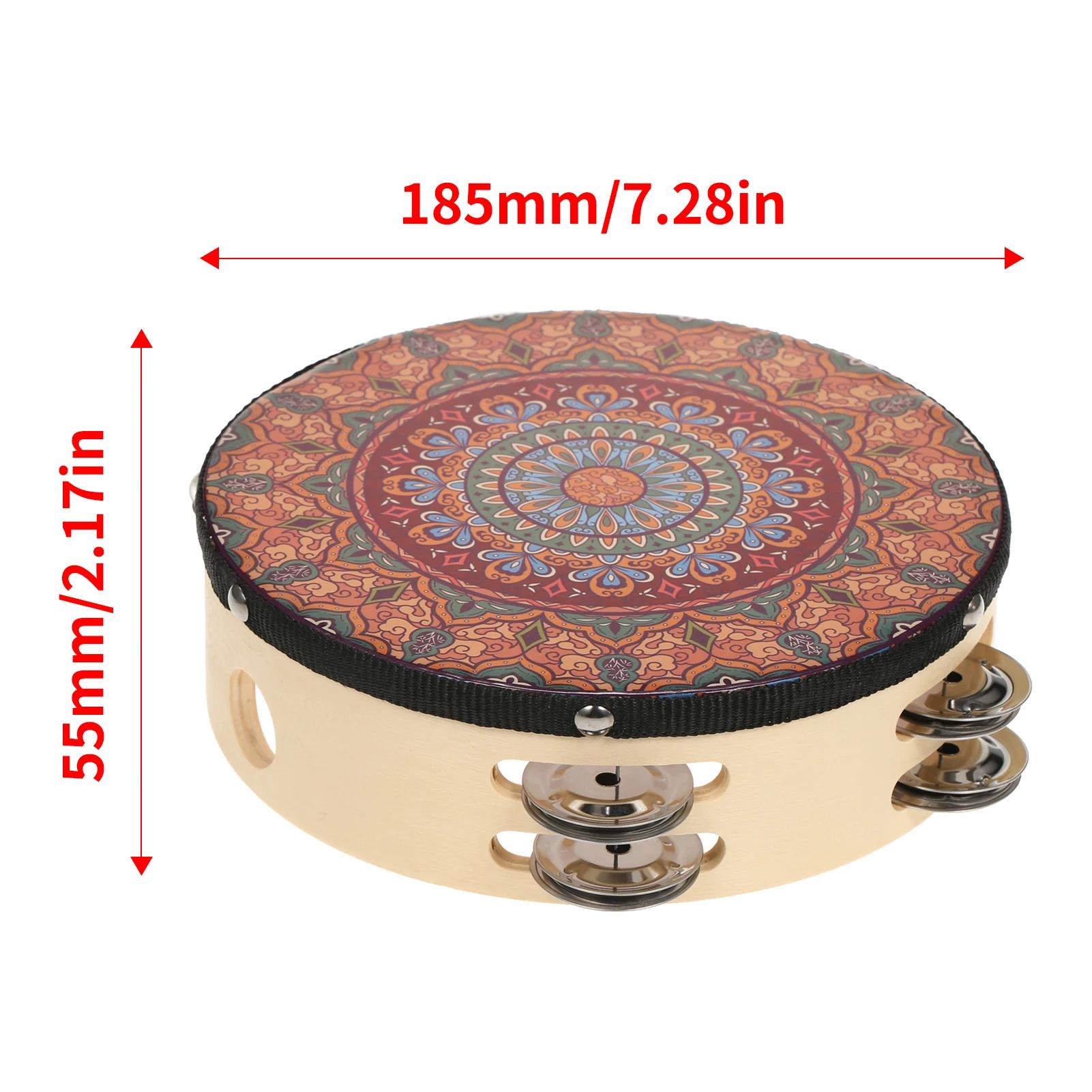De madeira Tambourine mão tambor, dupla linha, Metal pratos, Jingles instrumento de percussão, Handbell, 10 ", 8", 7 ", 16Pcs - Image 1