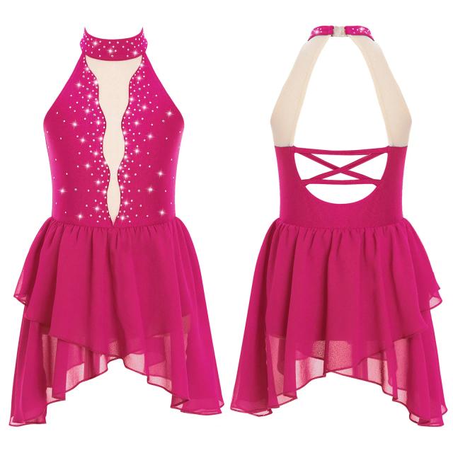 Vestido Lírico Artístico para Meninas com Strass - Ideal para Ballet, Patinação Artística e Ginástica