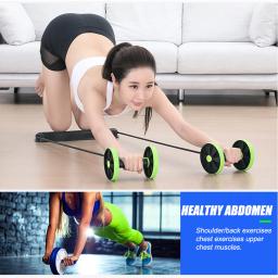 Equipamento de exercício multifuncional abdominal roda ab rolo duplo com faixas de resistência joelheira cintura emagrecimento trem ginásio em casa - Image 5
