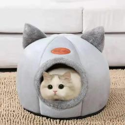 Cat Head Shape Antiderrapante, Confortável Cat House, Caverna do Sono Seguro, Antiderrapante, Design Semi-Fechado, Universal Cat Nest, Quatro Estações - Image 5