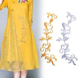 Apliques bordados de tecido madressilva, remendos longos de flores, dourado e prata, ferro-on, vestido vintage DIY, bags fantoches, 1 pc, 2 pcs - Image 6