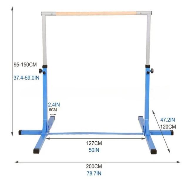 Barra Horizontal Ajustável para Crianças - Ideal para Ginástica, Exercícios e Treinamento Indoor, 120cm