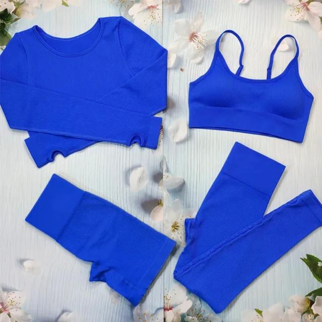Conjunto de Treino Feminino Sem Costura com Nervuras - Roupas Fitness e Shorts de Yoga Brancos para Alta Performance