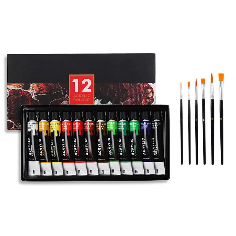 Conjunto profissional de tintas acrílicas, escova, desenho do artista, pintura pigmento, pintado à mão, tubos 12ml, 12 24 cores - Image 1