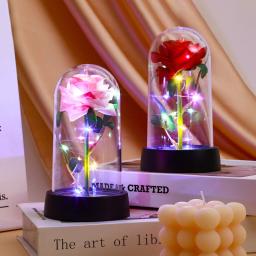 Rosa Eterna Artificial com Luz LED, Flor Folha em Vidro, Decoração de Casamento, Presente de Aniversário, Dia das Mães - Image 2