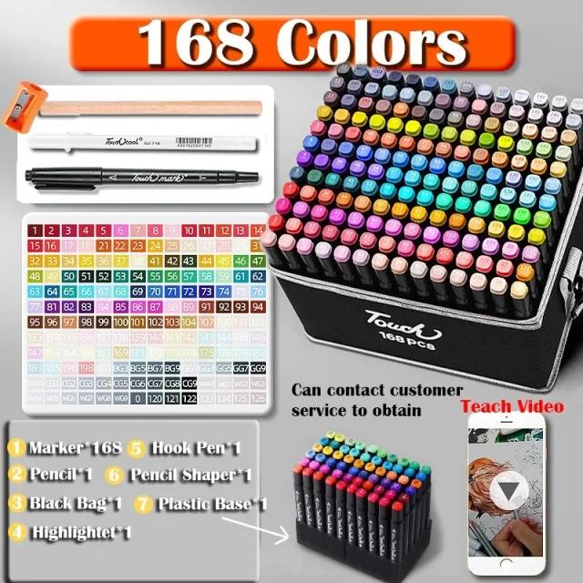 Conjunto de canetas de marcação coloridas 24/36/48/60/80/120/168, cabeça dupla, grafite, caneta fluorescente, desenho, material de arte escolar, papelaria