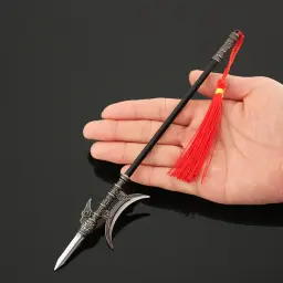 Três reinos filme e televisão em torno antiga arma fria modelo 22cm, 30cm lu bu única lua halberd liga arma brinquedo - Image 4