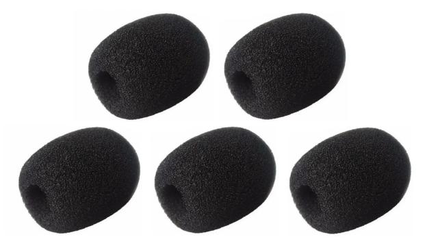 Kit com 5 Espumas Pretas Protetoras para Microfone Lapela - Filtro de Som Eficiente