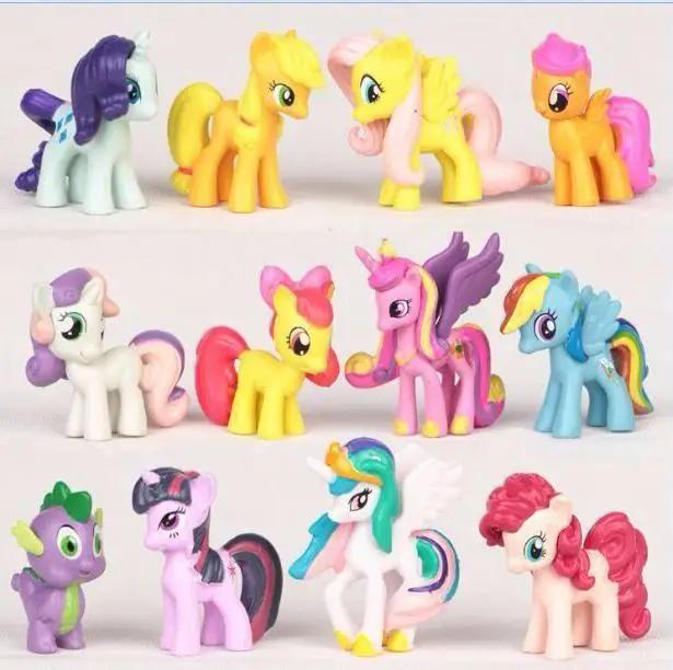 12 pc/set unicórnio fresco pequeno cavalo animais pôneis brinquedos do bebê infantil meninas brinquedos presente de aniversário - Image 1