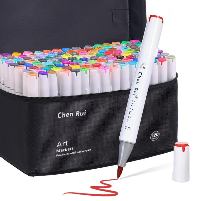 Conjunto de marcadores de álcool, com tapete de desenho à prova de sangramento, pincel e cinzel, marcadores de arte de pontas duplas para colorir, esboçar, recarregáveis