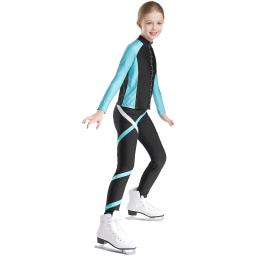 Jaqueta e calças de patinação no gelo para meninas, figura leve de strass, trajes artísticos de ginástica para crianças - Image 4