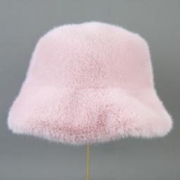 Boinas de pele de vison falsa elegantes bonés de inverno femininos novo design moda chapéus de pele artificial de malha quente gorros de pele de vison falso chapéu - Image 4