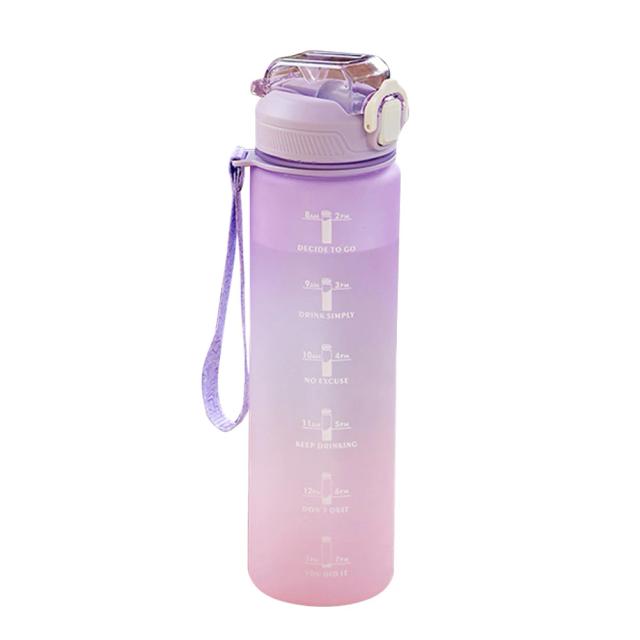 Garrafa de Água Motivacional de 1000ml para Esportes - Leakproof, com Palha para Atividades ao Ar Livre e Academia