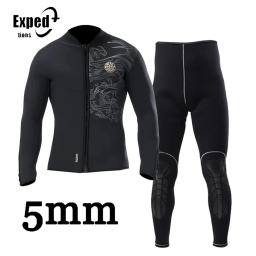 Terno de mergulho em neoprene para homens, jaquetas e calças, kitesurf, roupas subaquáticas, zíper frontal, 5mm - Image 1