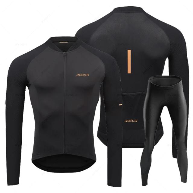 Rvouei Conjunto Ciclismo Manga Longa Respirável Calça Bib Uniforme MTB Masculino