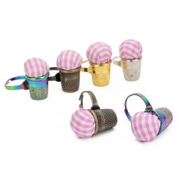 Dedal Pin Kit Almofada Agulha, 2 em 1 anel dedais de costura, Finger Protector Tool, Acessórios de Costura Doméstica, Vintage, Atacado, Novo - Image 1