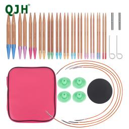 QJH Intercambiáveis Conjunto De Agulhas De Tricô De Madeira, Comprimento Padrão, Tamanho US2-US15, 2.75mm-10mm, Saco De Armazenamento De PU, Hobby Gift - Image 1