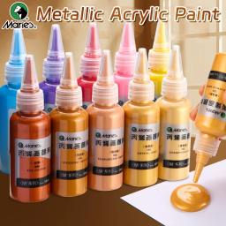 Marie's-Tinta Acrílica Metálica com Garrafa, Pigmentos Ricos e Brilhantes, Perolado, Slivery Dourado, Pintura Artística DIY, Madeira, Gl, 50ml - Image 1