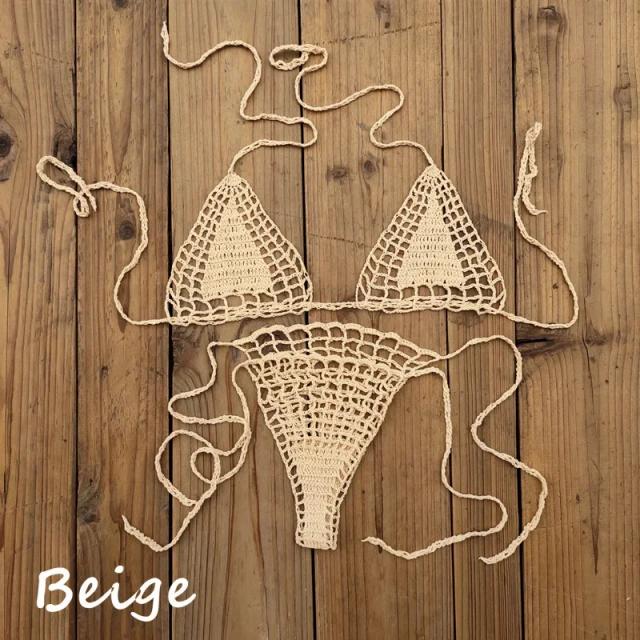 Conjunto Micro Biquíni Crochê Artesanal Sexy Praia Micro-Maiô Verão - Roupa de Banho Feminina