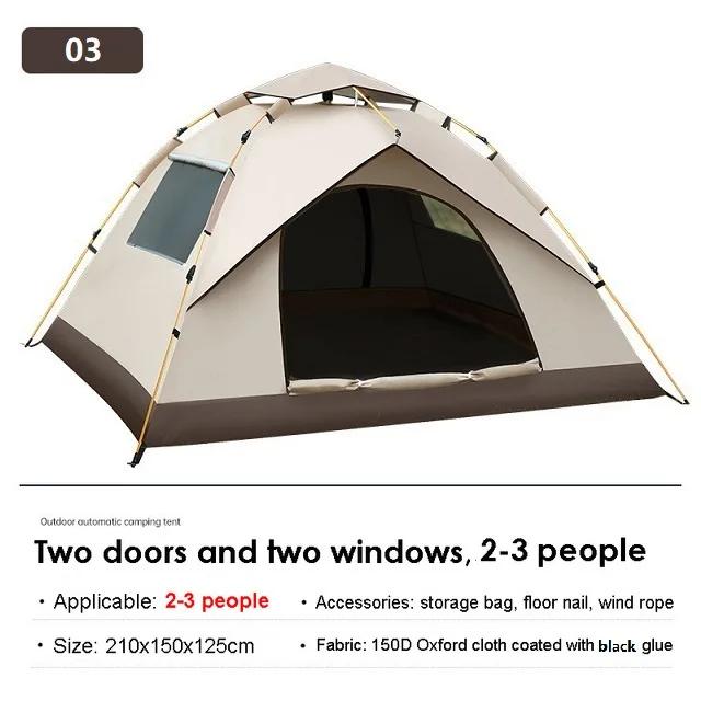 Barraca de acampamento automática com revestimento prata, tenda anti-UV, ao ar livre pop up tendas impermeáveis para viagens, mochila, caminhadas, 1-2-3-4 pessoas - Image 1