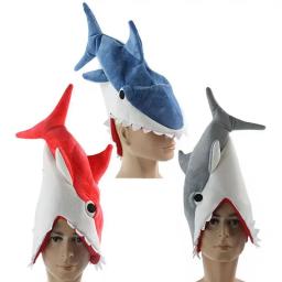 Chapéus de festa de pelúcia para adultos e crianças, Chapéu de tubarão, Festa temática animal, vermelho, cinza, azul - Image 1