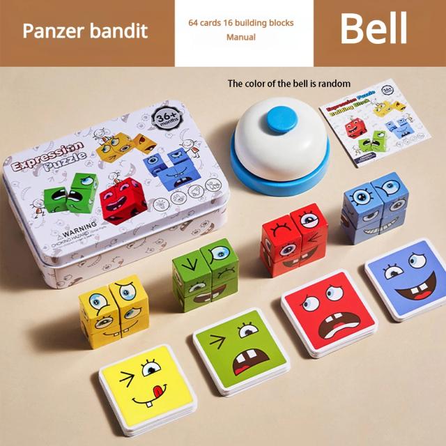 Brinquedo de Blocos de Construção com Rosto Sorridente Quebra-Cabeça de Madeira Jogo de Mesa Interativo para Pais e Filhos