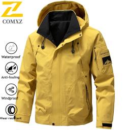 Gorpcore jaqueta de pesca masculina à prova de chuva outono tamanho grande blusão à prova de vento masculino acampamento caça correndo esportes casaco com capuz - Image 2