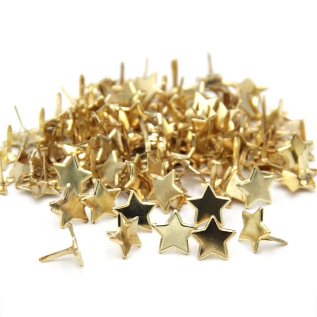 Conjunto com 100 Mini Prendedores de Papel em Forma de Estrela Dourada para DIY e Scrapbooking - 0,39x0,51 in