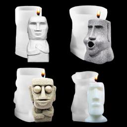 Moai pedra homem vela molde de silicone forma gesso escultura arte aromaterapia gesso casa decoração molde presente casamento artesanal - Image 3