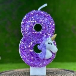 Velas de Aniversário Unicórnio para Crianças, Número 0-9, Bolo Toppers, Roxo, Decoração de Aniversário de 1 Ano - Image 1