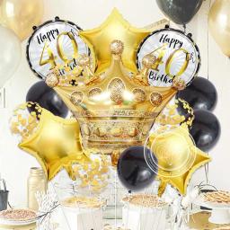 Decoração para festas de aniversário para adultos, coroa grande, balão estrelado, preto e dourado, 21, 30, 40, 50, 60 anos de aniversário, 14 peças - Image 4