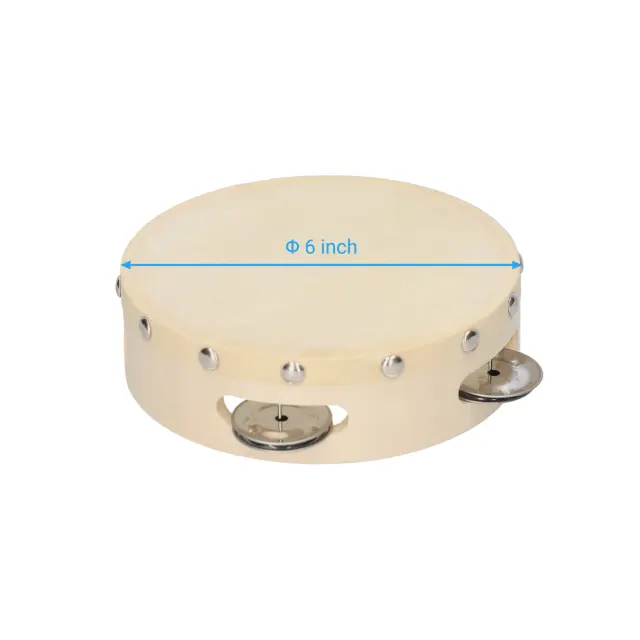 Pandeiro de Madeira com Metal Single Row Jingles e Pele de Carneiro - Ideal para Adultos e Crianças em Festas e Danças - 4"