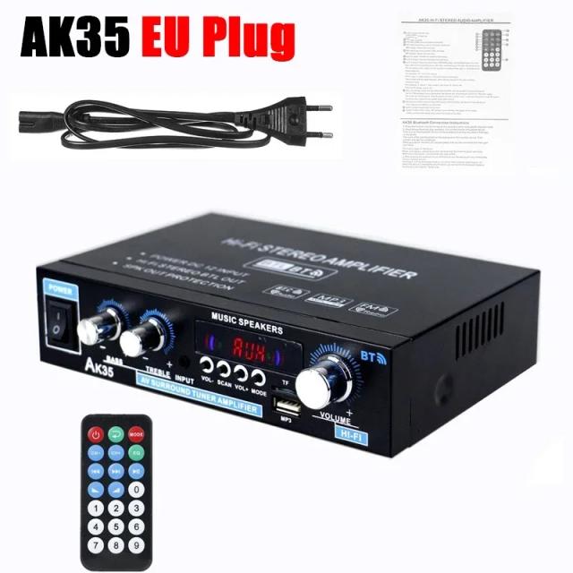 Amplificador HiFi Bluetooth Digital AK35 - Som Poderoso 2.0 Canal com Suporte AMP para Casa e Carro, até 400W por Canal, 110V-240V