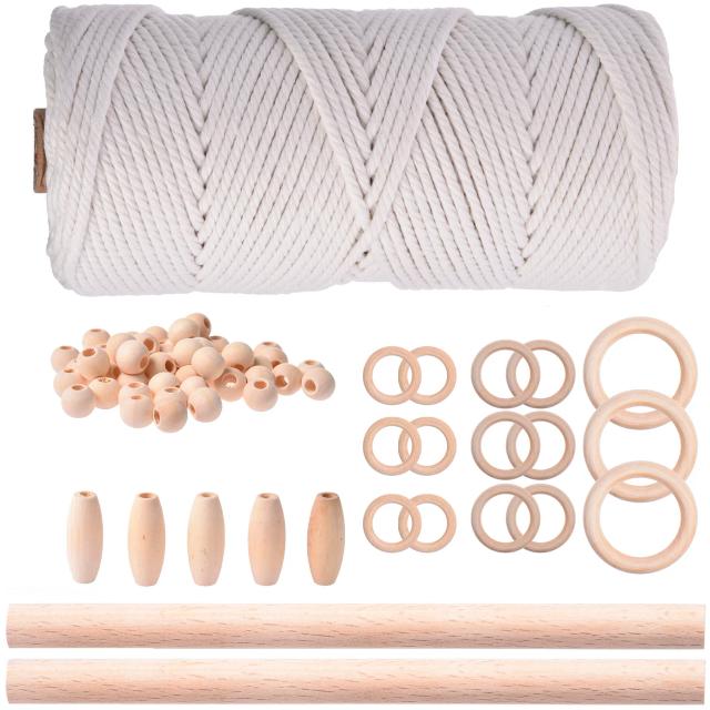 Kit de Iniciação em Macramé com Contas e Anéis de Madeira - Suprimentos DIY para Adultos e Iniciantes