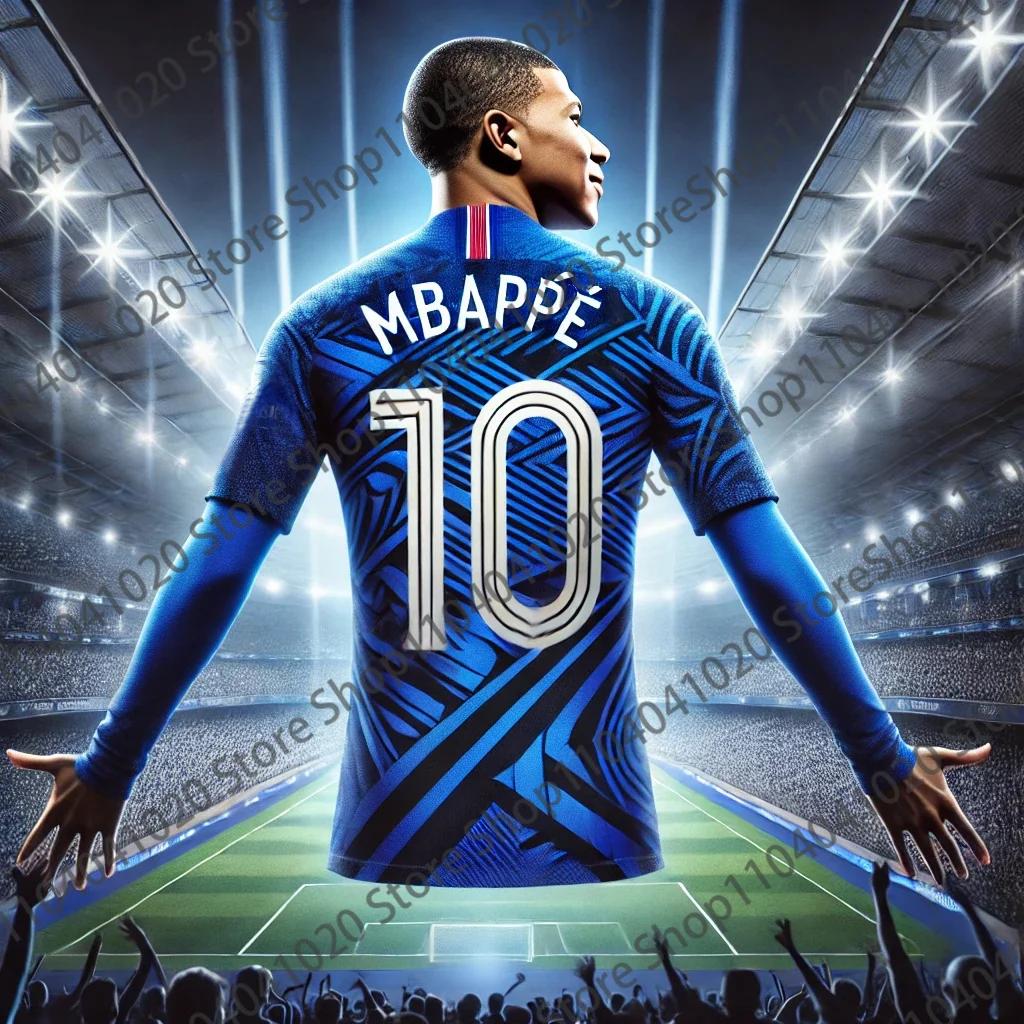 Mbappe Futebol Jersey para adultos e crianças, listras azuis, Top Train Futebol, roupas de verão, recém-chegados, No.10, 2024 - Image 1