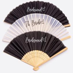 Dobrável bambu mão fã para festa de casamento ao ar livre, noiva e dama de honra, presente da lembrança, decoração do chuveiro nupcial - Image 3