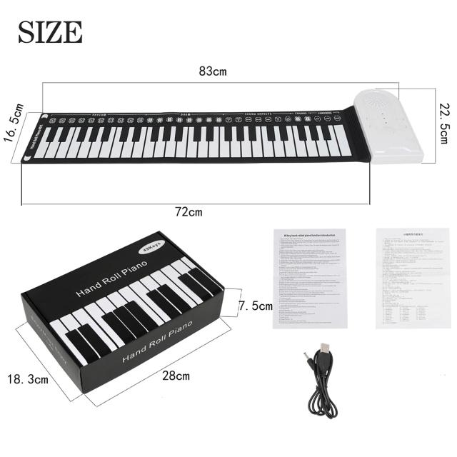 Piano de Silicone Portátil com 49 Teclas Dobrável para Educação de Música e Iniciantes