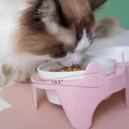 Gato tigela cerâmica com suporte alimentador de água para animais estimação elevado à prova derramamento mesa jantar gatinho filhote de cachorro comida prato alimentação esteira suprimentos para cães - Image 4