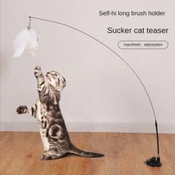 Handfree pássaro/pena gato varinha com sino poderoso ventosa brinquedos interativos para gatos gatinho caça exercício pet produtos - Image 1